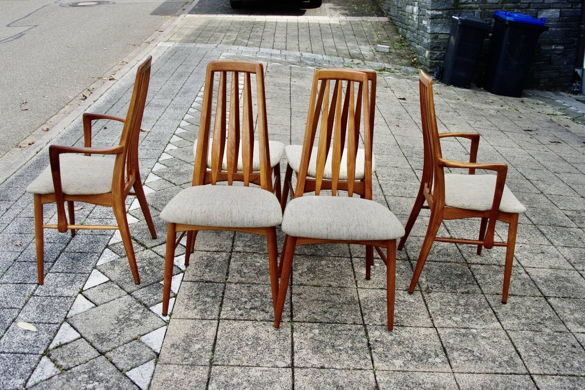 Set of 4 chairs and a pair of vintage eva armchairs by nils koefoed