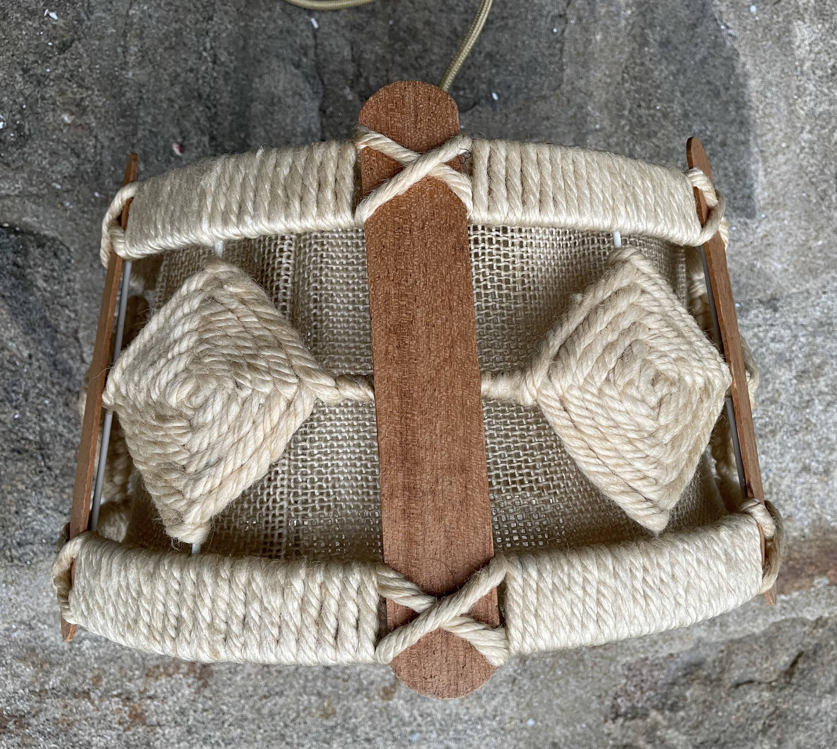 Scandinavian style jute and wood pendant light