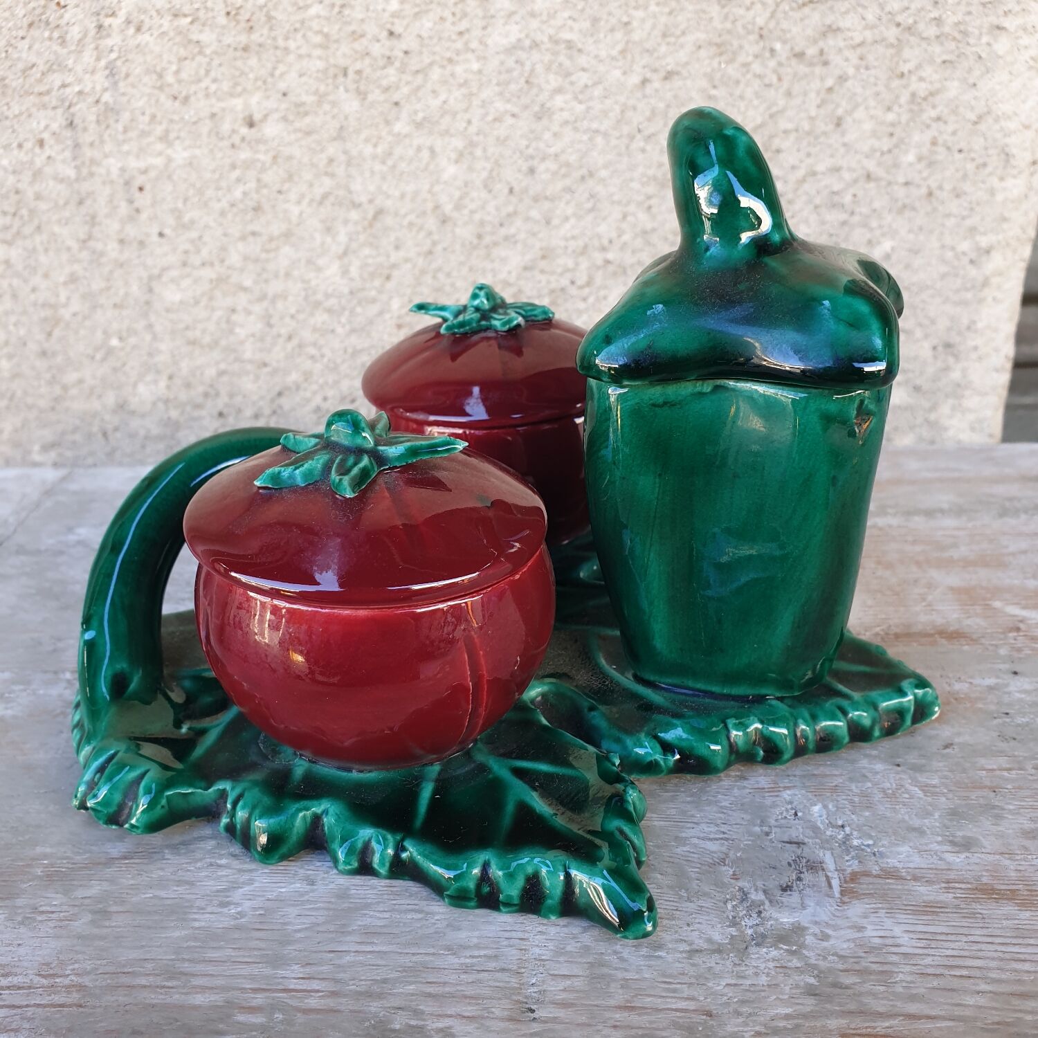 Service ceramique vintage sel poivre moutarde années 1950 1960