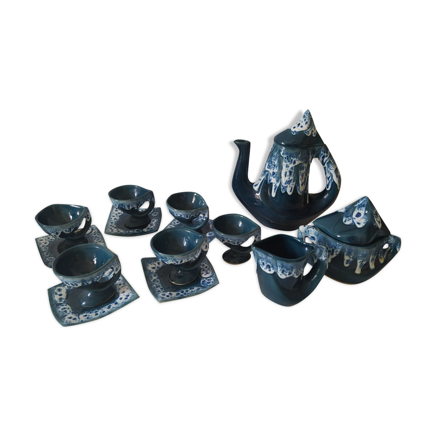 Vintage blue coffee service vallauris design 60s