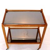 Rolling side table smoked mirror trays