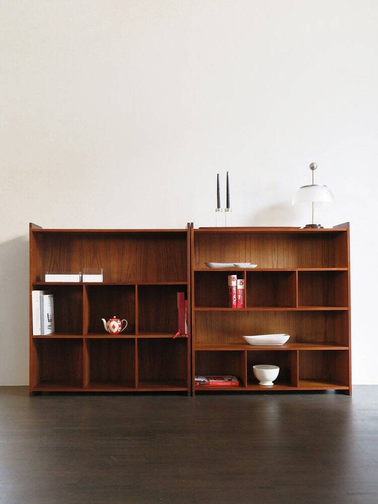 Bibliothèques en teck danois par Grete Jalk, ensemble de 2