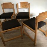 Set of 4 vintage chairs 1980's in beech, thermoformed on the back