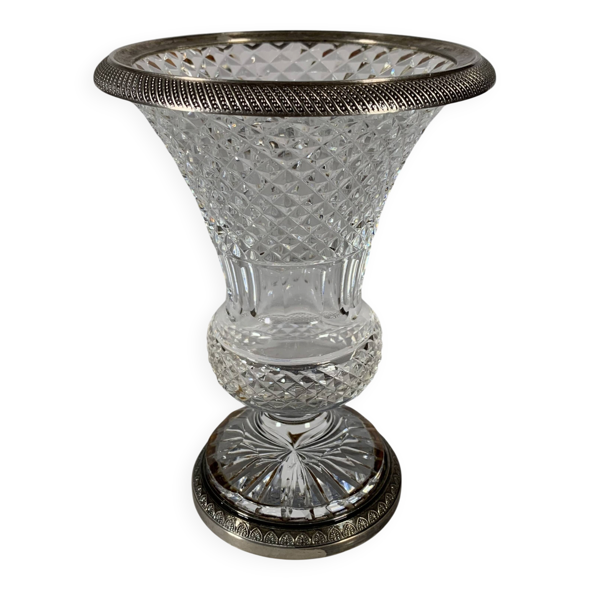 Baluster Vase in Cut Crystal and Silvered Bronze, Charles X Period