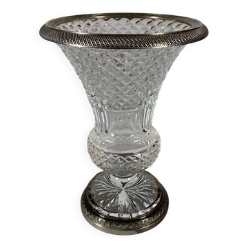Vase Balustre En Cristal Taillé Et Bronze Argenté Epoque Charles X