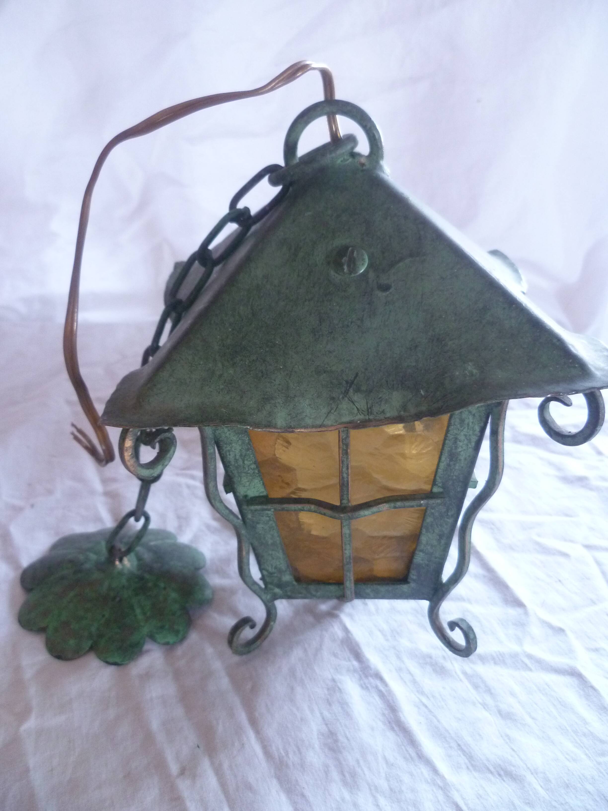 HAND WROUGHT IRON LANTERN WITH BRONZE PATINA 60'S