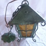 HAND WROUGHT IRON LANTERN WITH BRONZE PATINA 60'S