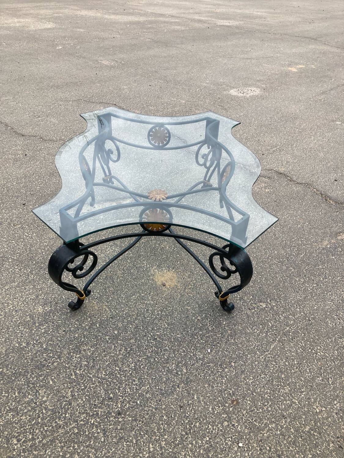 Wrought iron coffee table with glass top