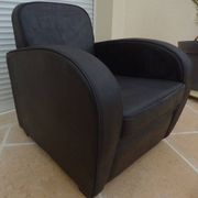 Fauteuil club en cuir noir gris - Très bon état