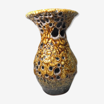 Vase émaux miel vintage en céramique