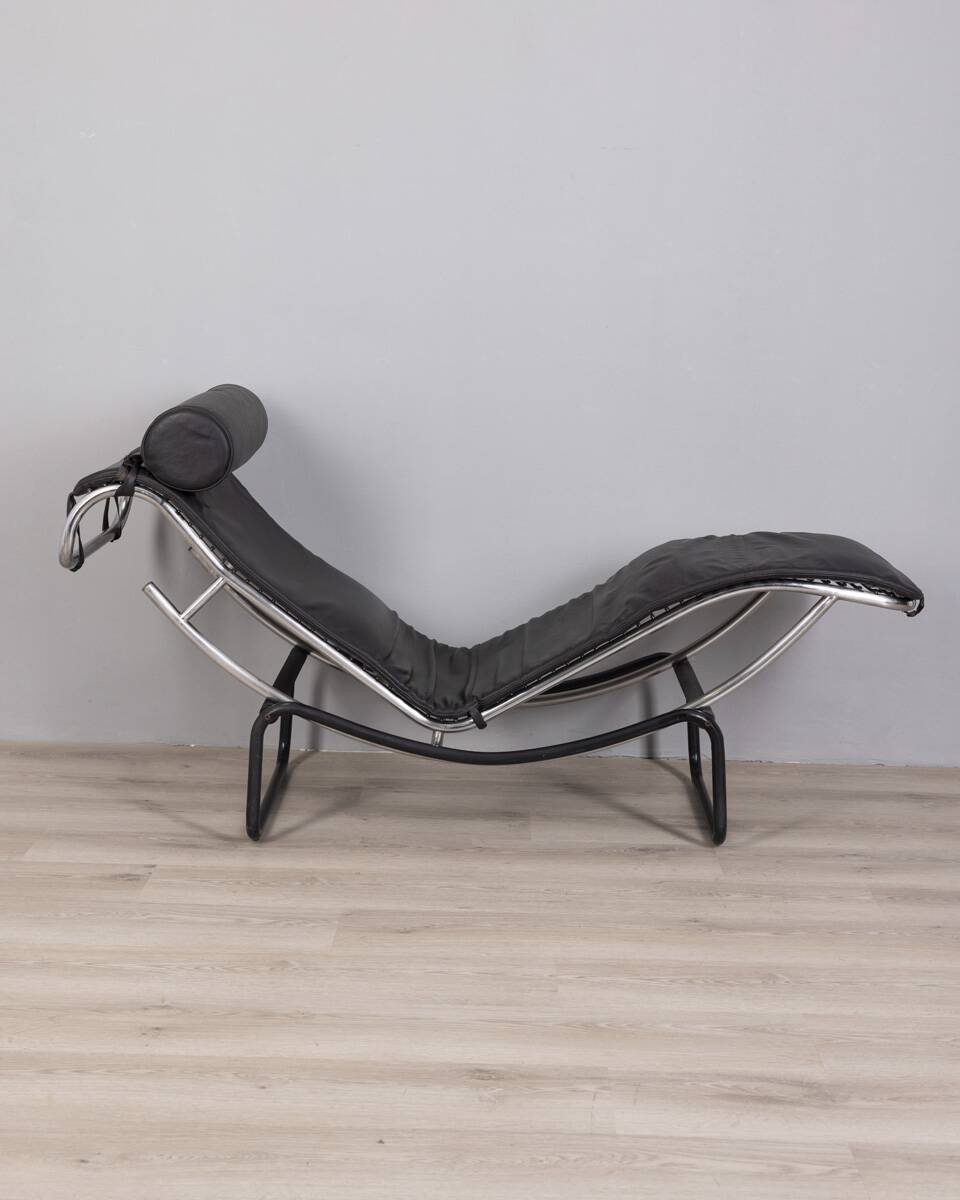 Vintage 1980s Metal and Leather Chaise Lounge, Italian Design