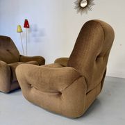 Lot of 2 cosy fabric armchairs, French design, vintage 1970s.