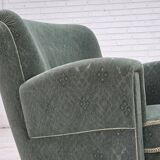 1960s, Danish armchair, light green furniture wool, oak wood legs.