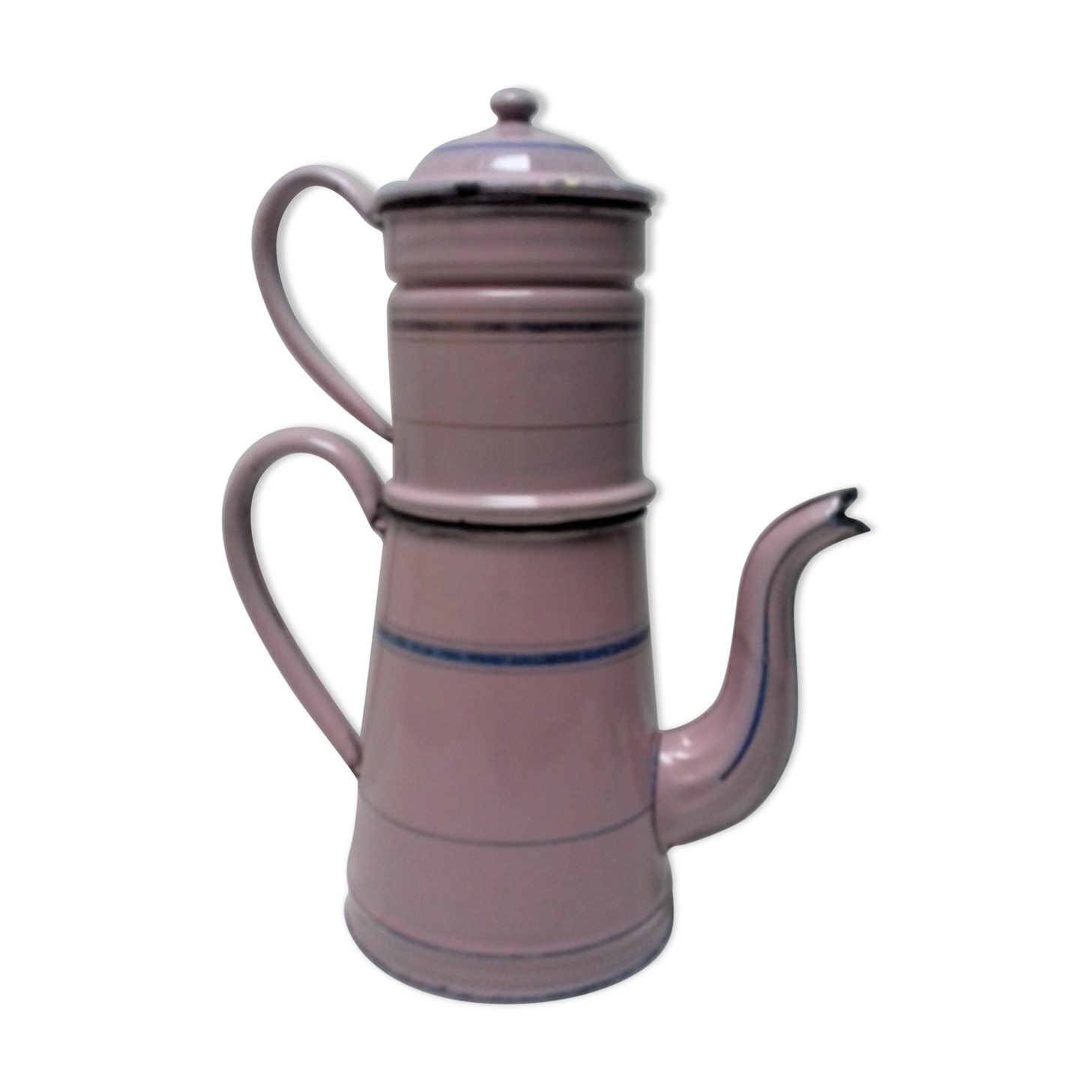 Enamelled coffee maker pink, blue liseret