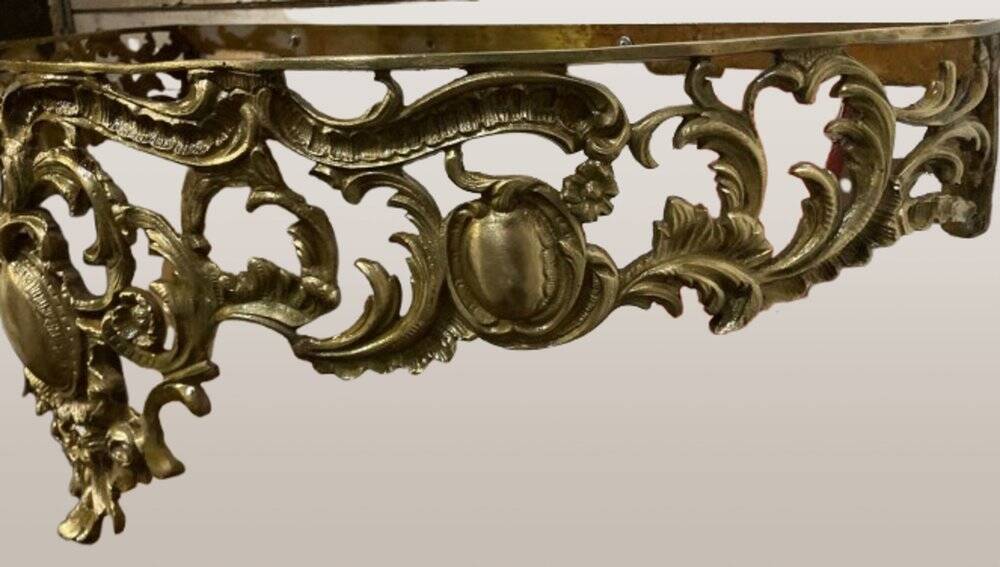 Console murale en bronze et miroir, années 60. Lot de 2