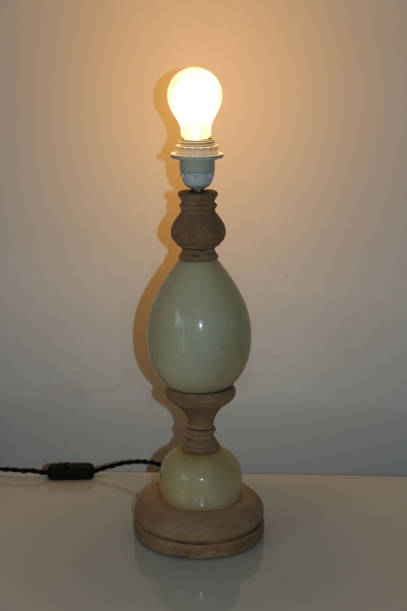 Marble and wood lamp base 400mm (without shade)