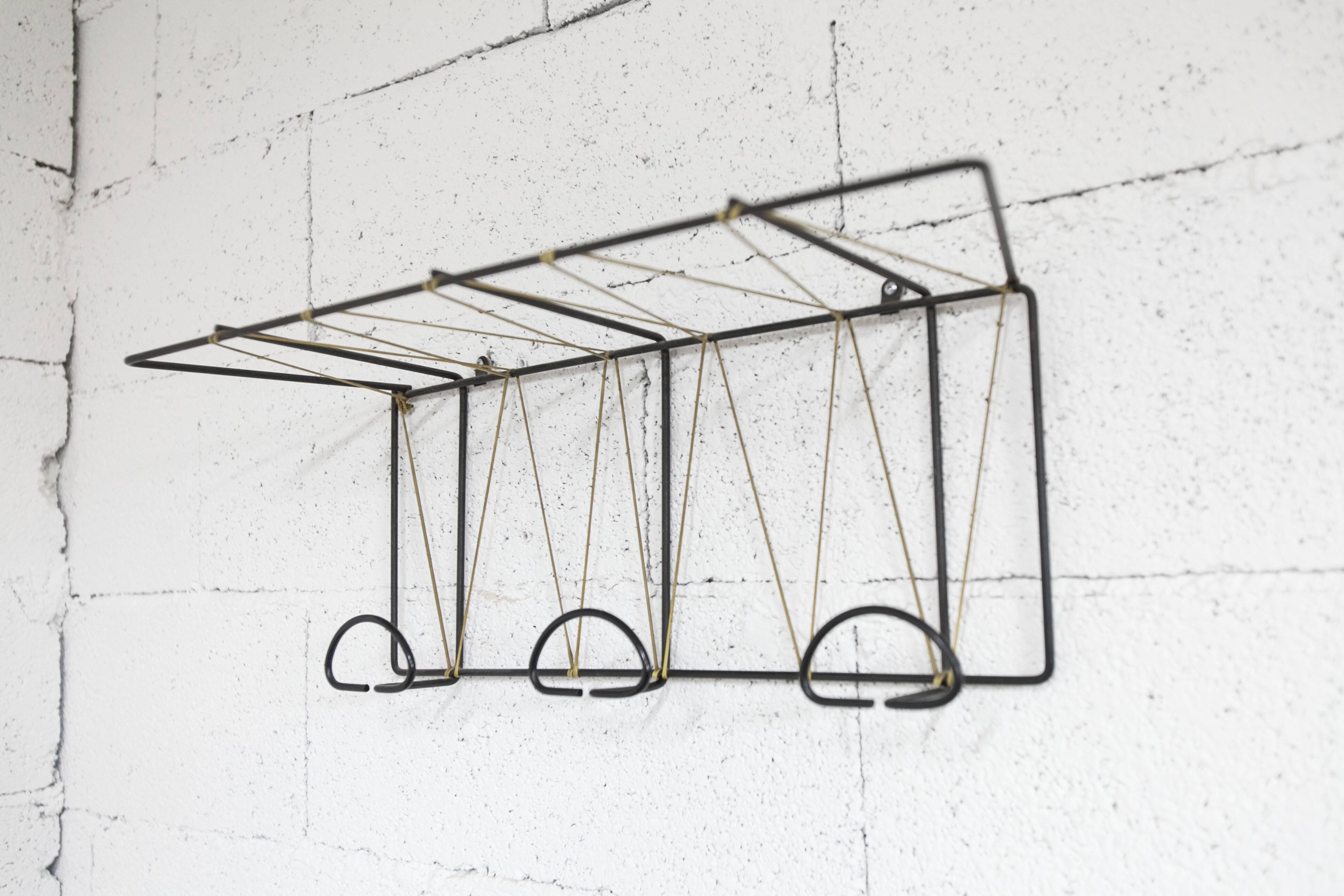 Black steel coat rack and scoubidou wire 1960