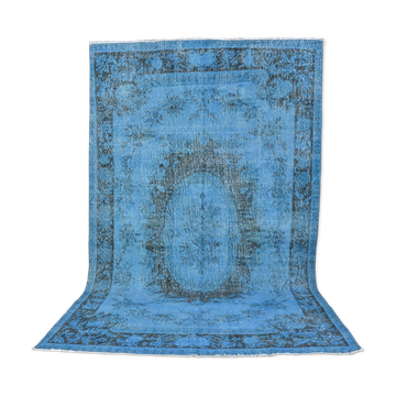 Tapis vintage bleu à motifs floraux anatoliens, référence 2350