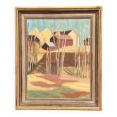Original Swedish Oil on Panel – "Huts Behind the Trees" – Signed – Vintage & Framed – 51 × 43 cm (20.1" × 16.9")