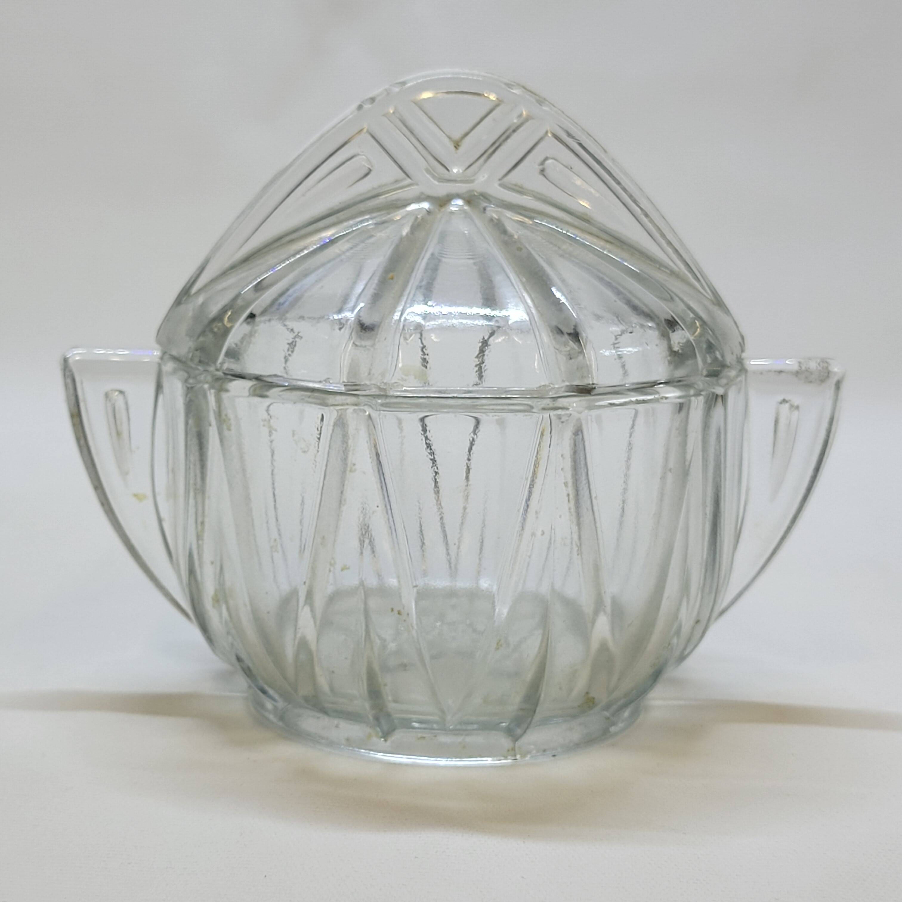 Art deco sugar bowl in molded pressed glass