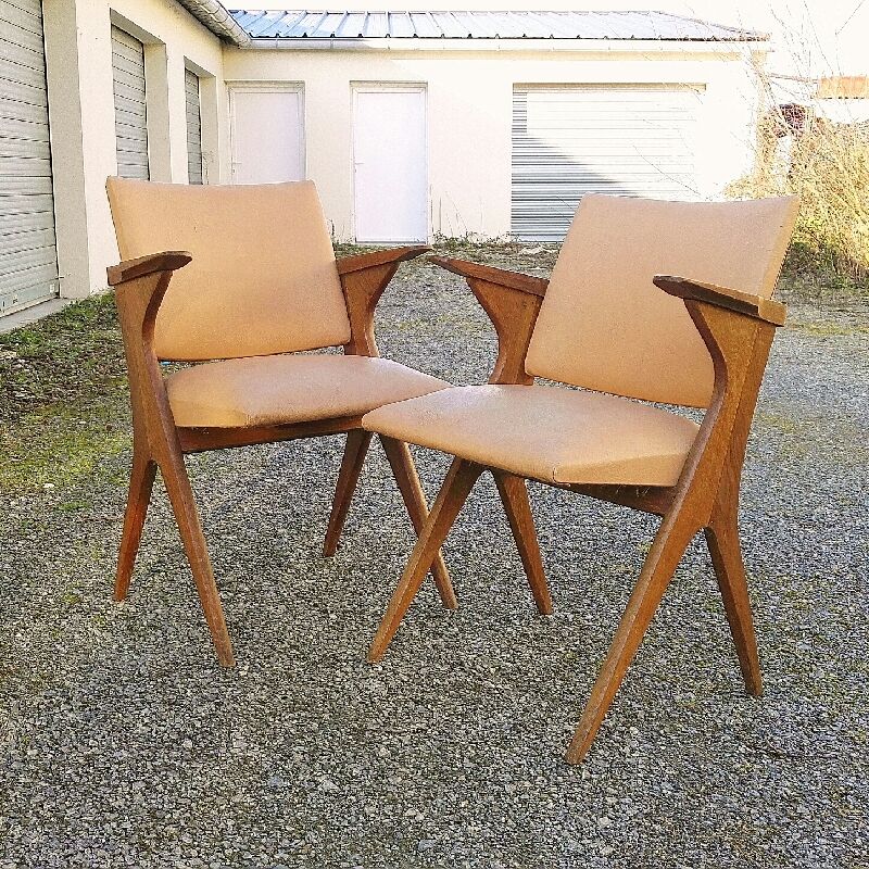 Pair wood bridge armchairs