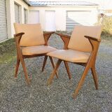 Pair wood bridge armchairs