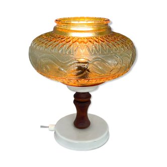 Mid-century Glass & Wood Table Lamp, Czechoslovakia