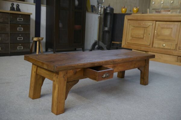Table basse en orme massif 2 petits tiroirs 1950's