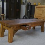 Solid elm coffee table with 2 small drawers, 1950s