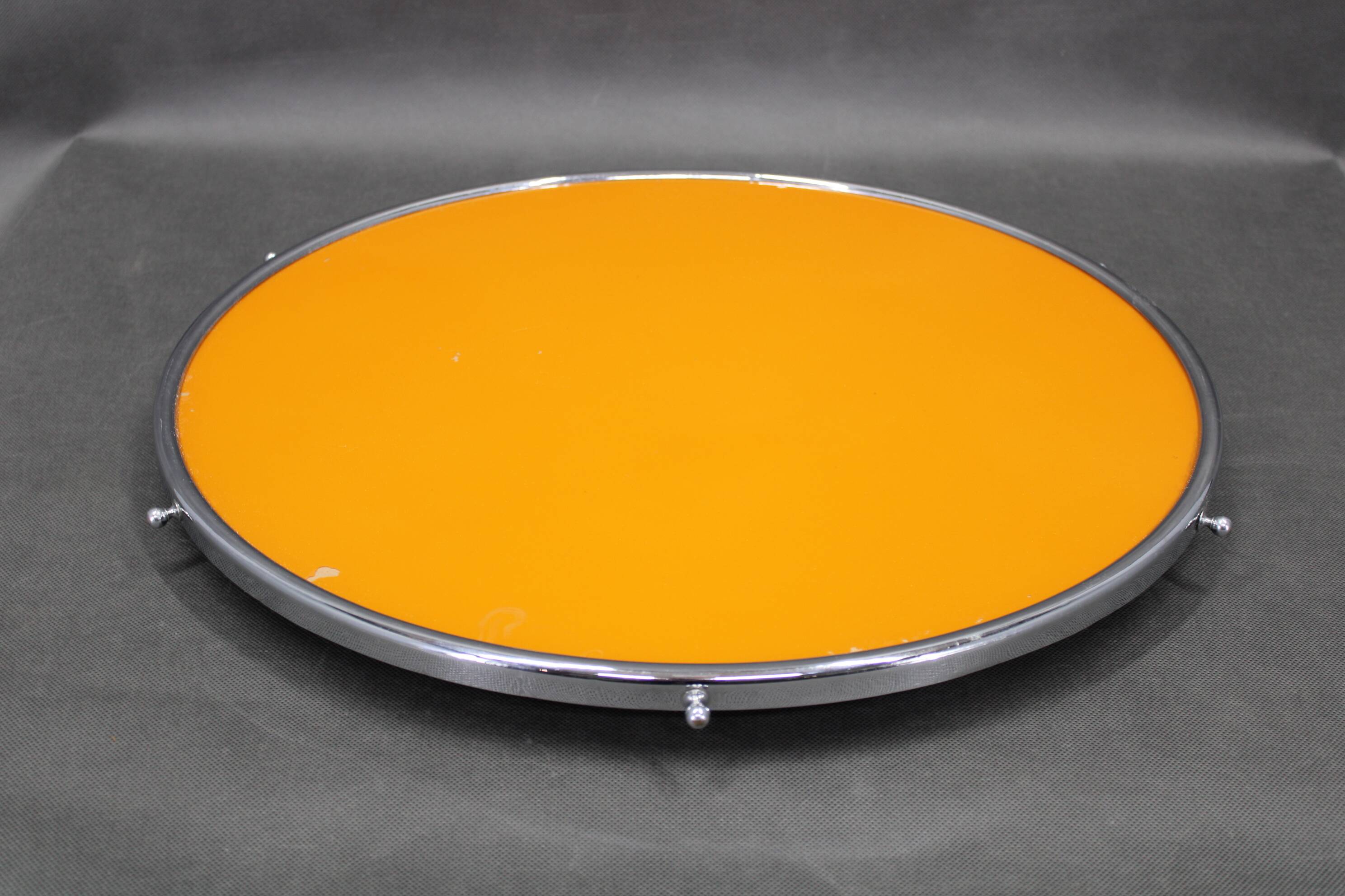 Art Deco swivel serving tray, chrome glass wood, Czechoslovakia 1930s