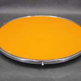 Art Deco swivel serving tray, chrome glass wood, Czechoslovakia 1930s