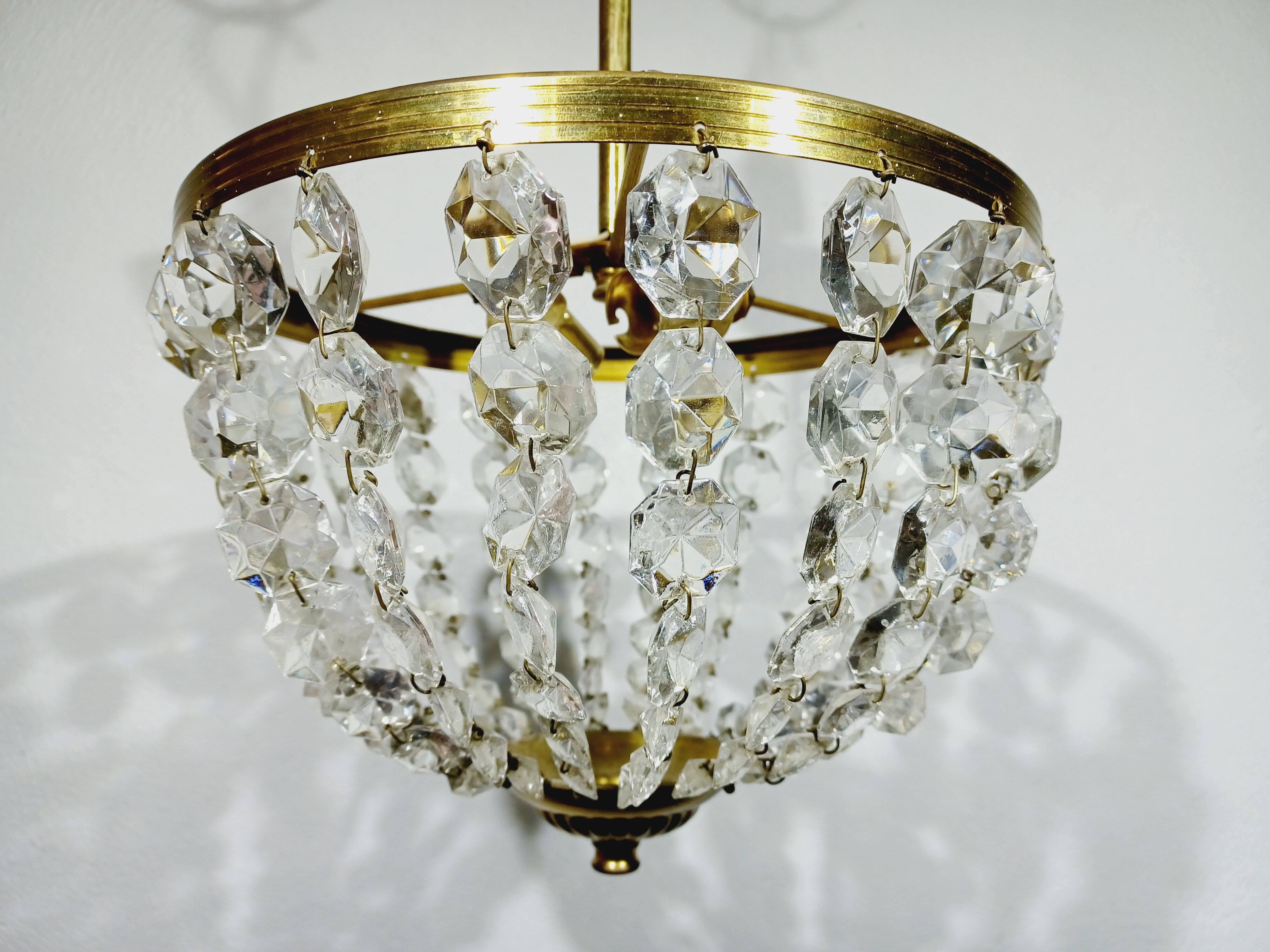 Plafonnier 2 lumières Laiton Et Cristal
