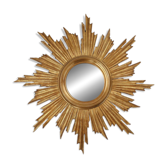 Original classic gilt wooden sunburst mirror, France ca. 1970