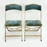 Ancien paire de chaises pliantes chaisor - métal & velours - vintage 60's 70's