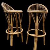 Set de 4 tabourets de bar en rotin 60, Italie