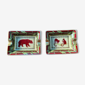 Pair of Hermes mini porcelain ashtrays, animal theme