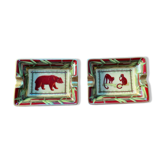 Pair of Hermes mini porcelain ashtrays, animal theme