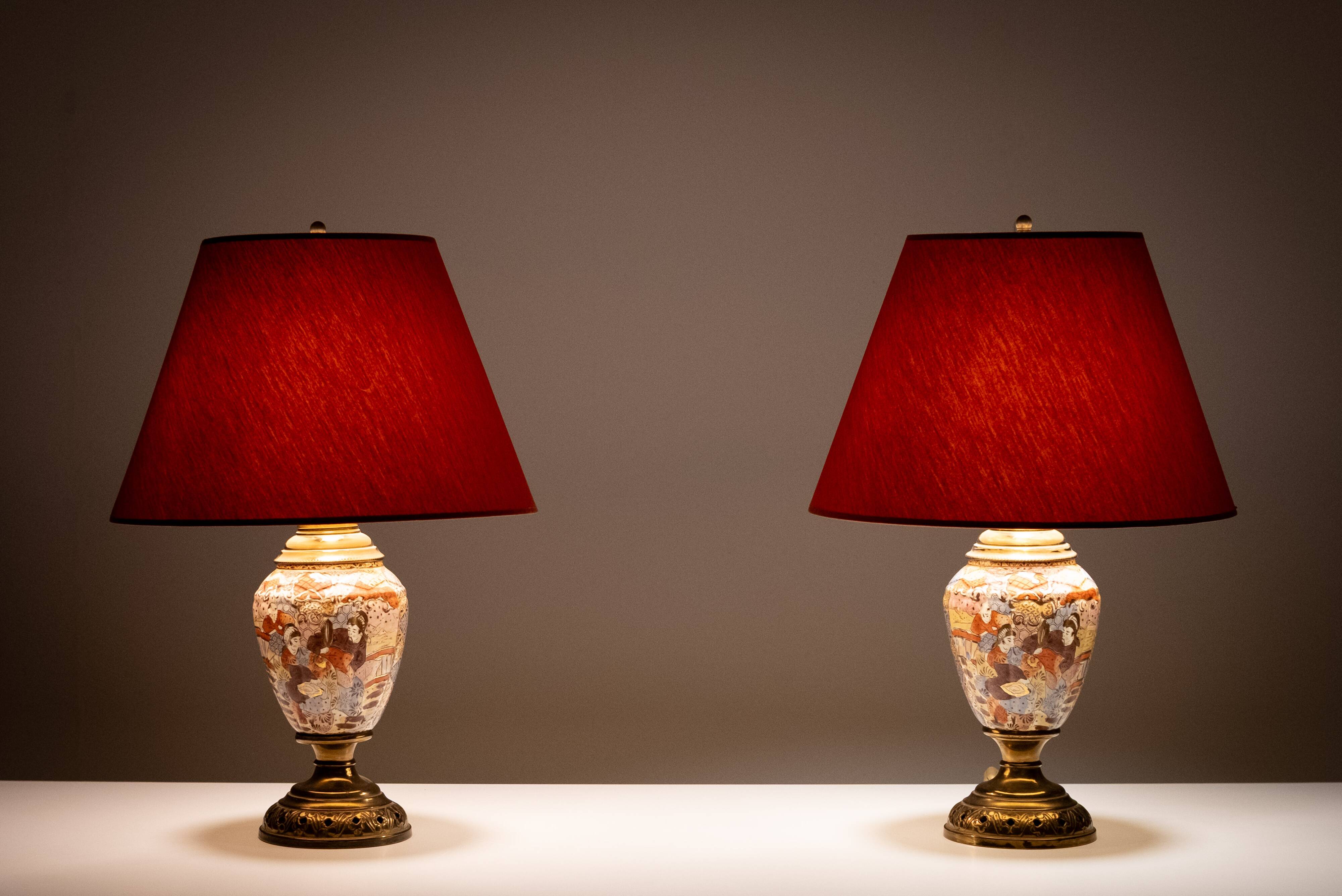 pair Satsuma Table Lamps Japan 1950s