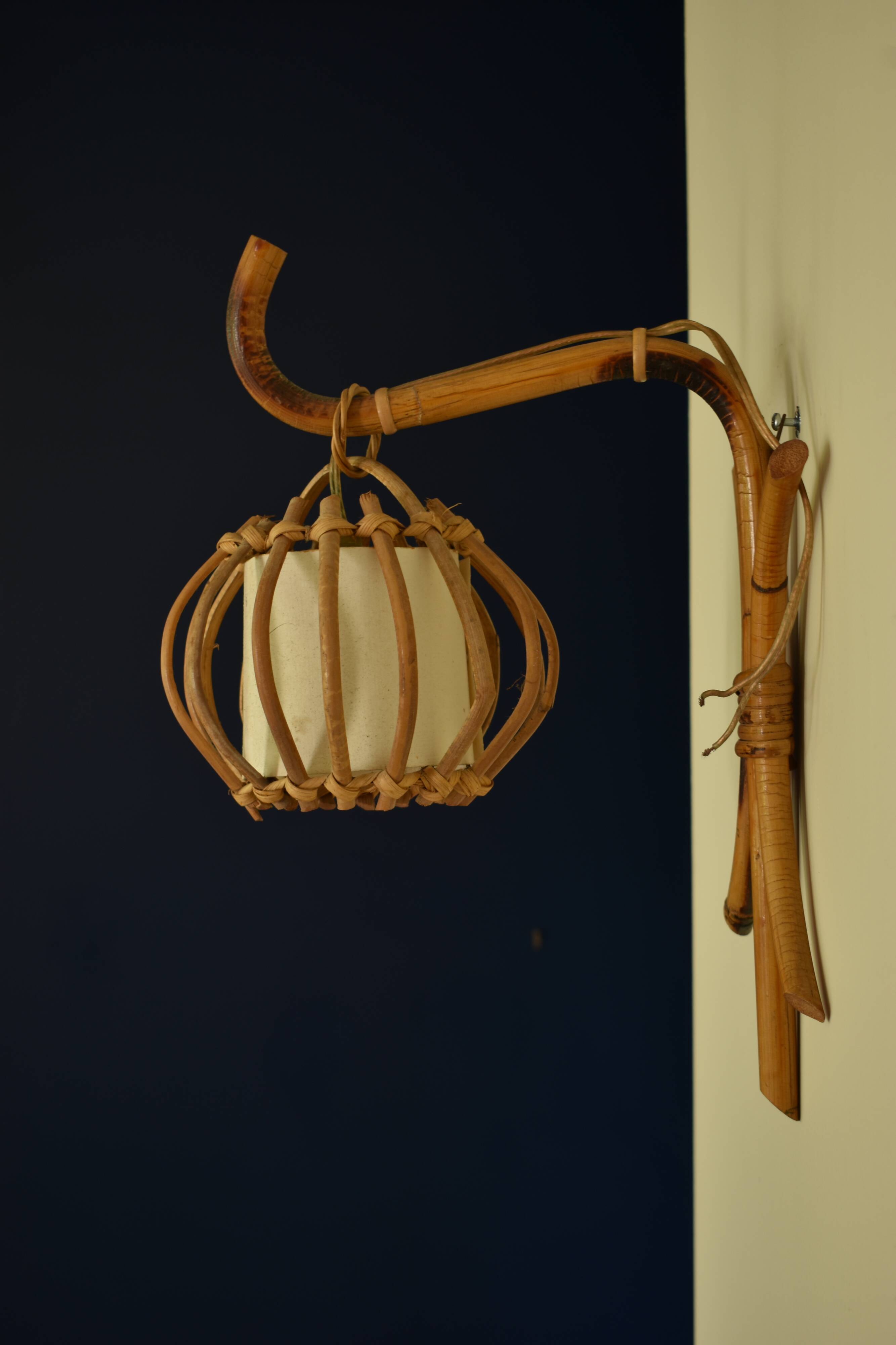 Vintage rattan wall lamp 60s