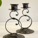 Vintage Black Patina Metal Candlesticks