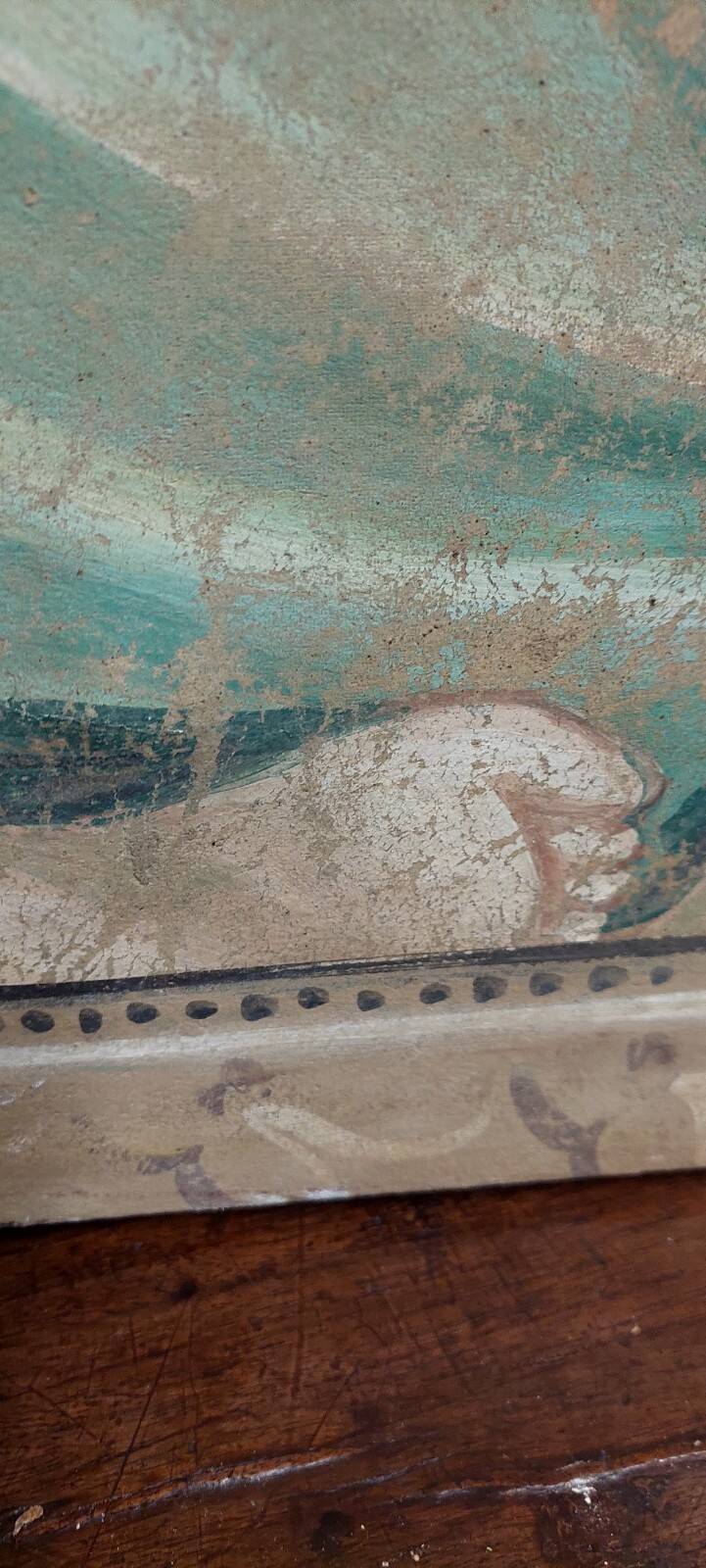 Allegory large painted tempera panel on decorative canvas 170x80 cm