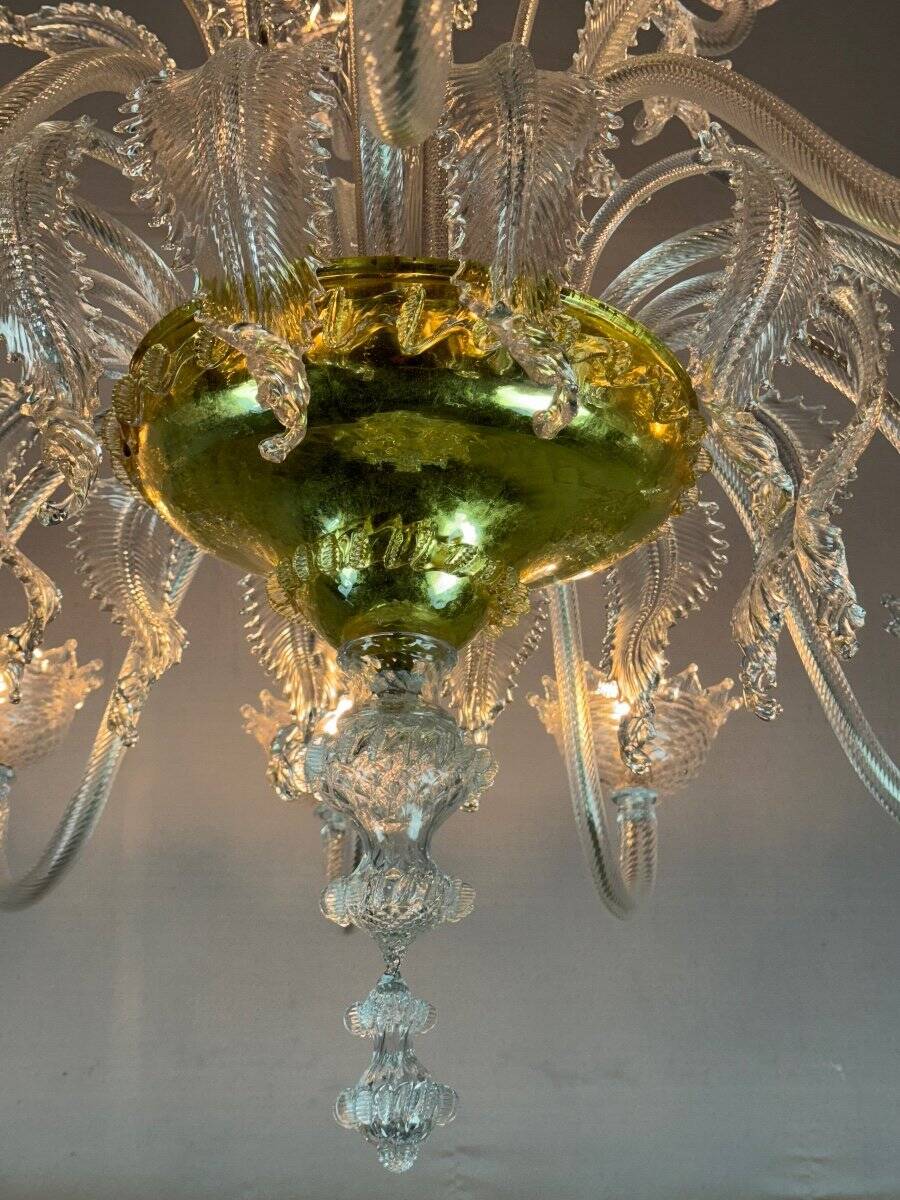 Murano Glass Venetian Chandelier, Colorless, Three Levels of Light