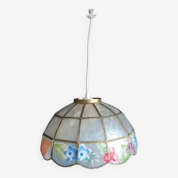 Chandelier mother-of-pearl flowers fruits brass