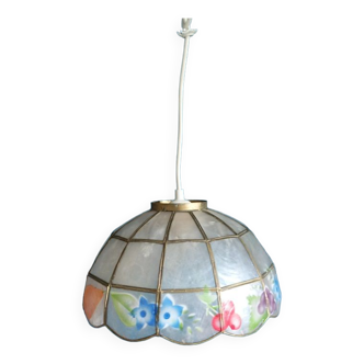 Chandelier mother-of-pearl flowers fruits brass