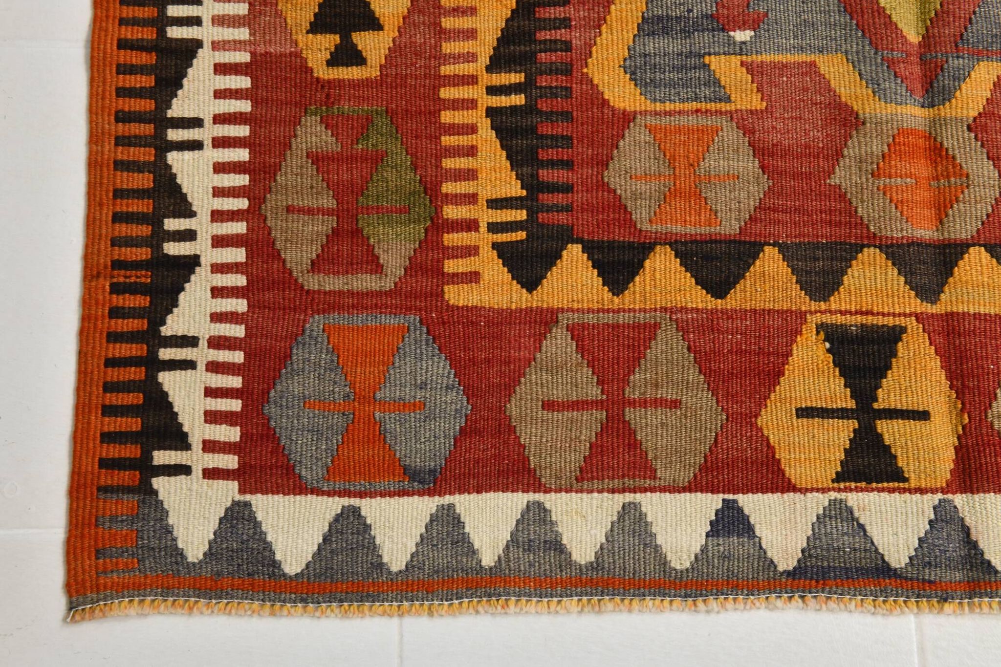 5x12 Soft Red and Orange Anatolian Kilim Rug, Wool Kilim Carpet, 139x377Cm