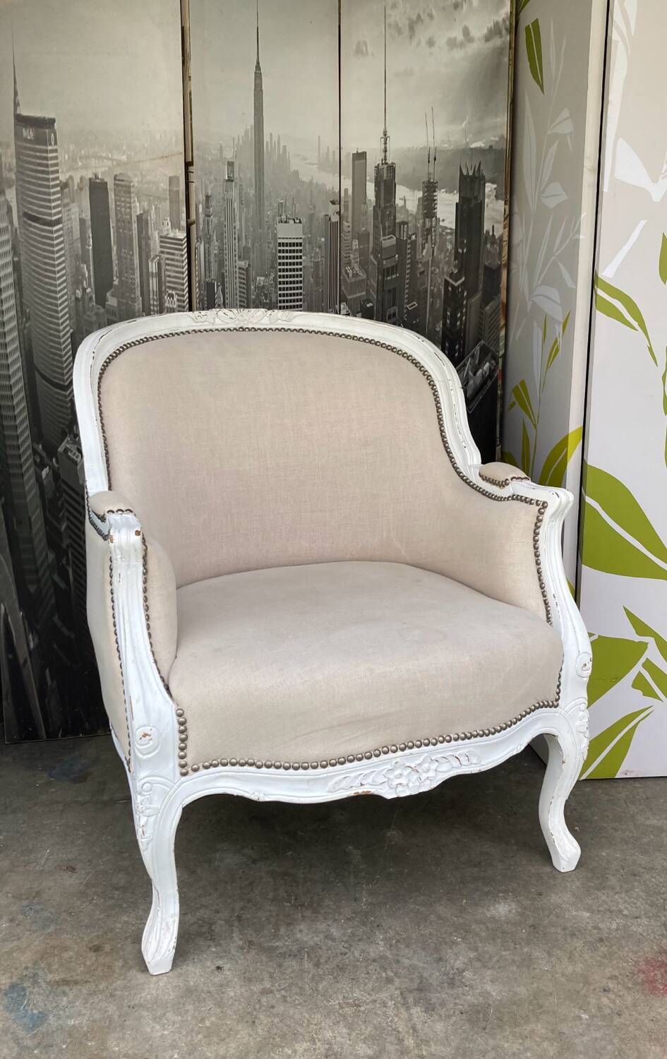 Bergère St Louis XV white rechampi 20th century