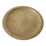 Ancien plateau oriental de service à thé en laiton/bronze finement ciselé 34 cm