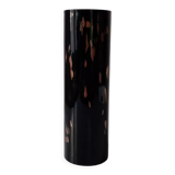 Black opaque glass vase with minimalist style copper inlays