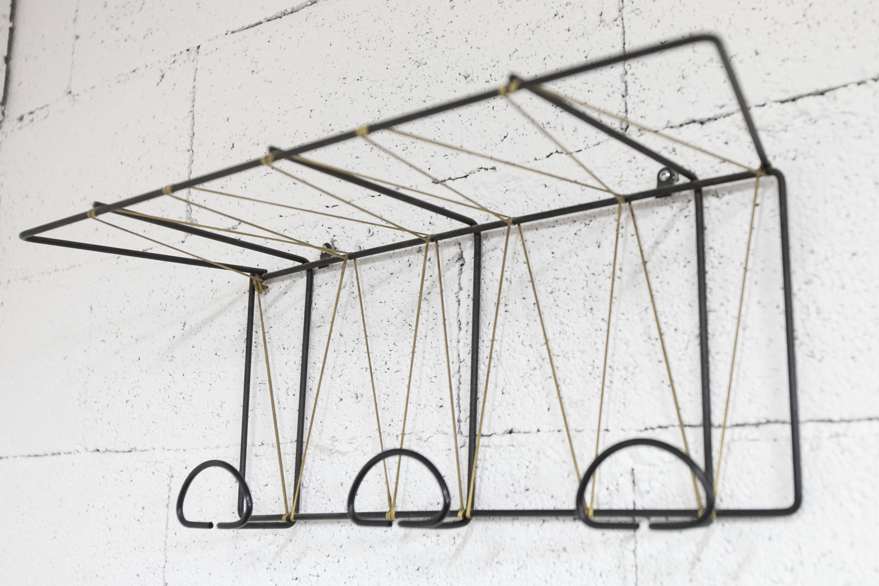 Black steel coat rack and scoubidou wire 1960