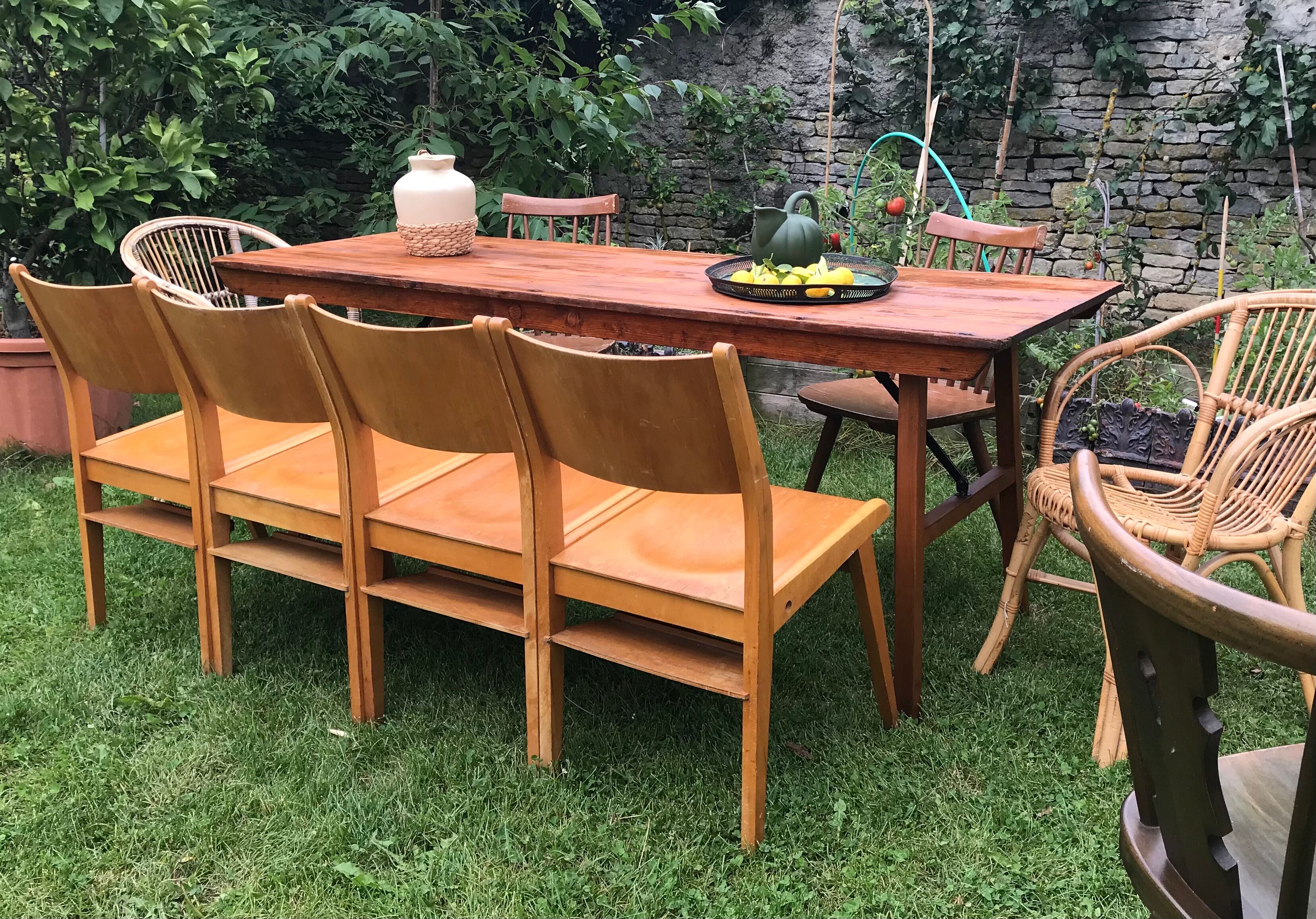 Vintage mid-century farm or estaminet dining table
